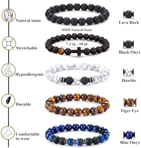 12PCS Beaded Bracelets for Men 8MM