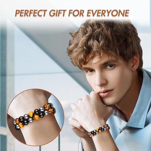 Tiger Eye Bracelets for Men Women, Triple Protection Bracelet