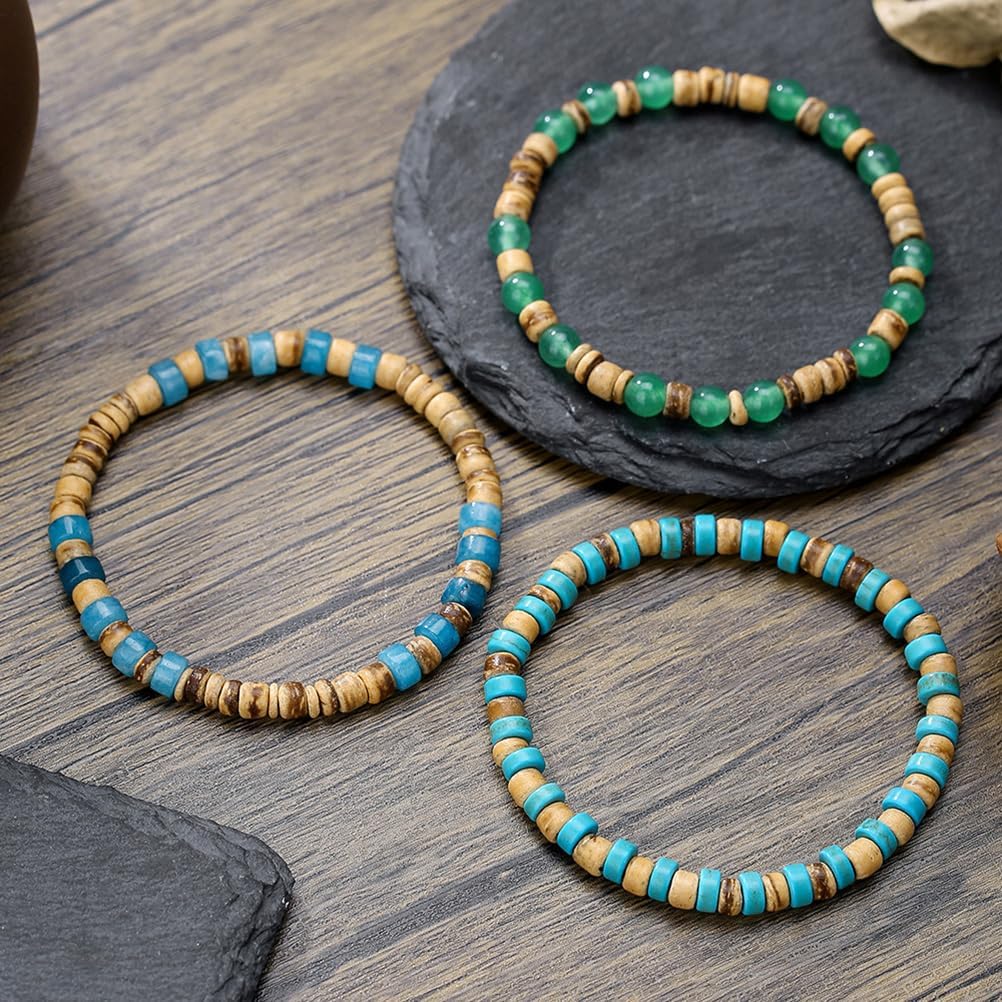 Puka Shell Bracelet for Men Wooden Bracelets Turquoise Stack Beaded Minimalist Trendy Jewelry for Friend Gift