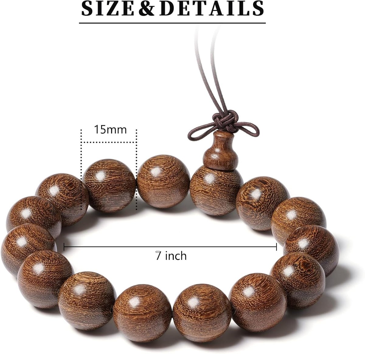 Beads 15 mm Diameter, 15 pcs, Handcrafted Natural Wooden