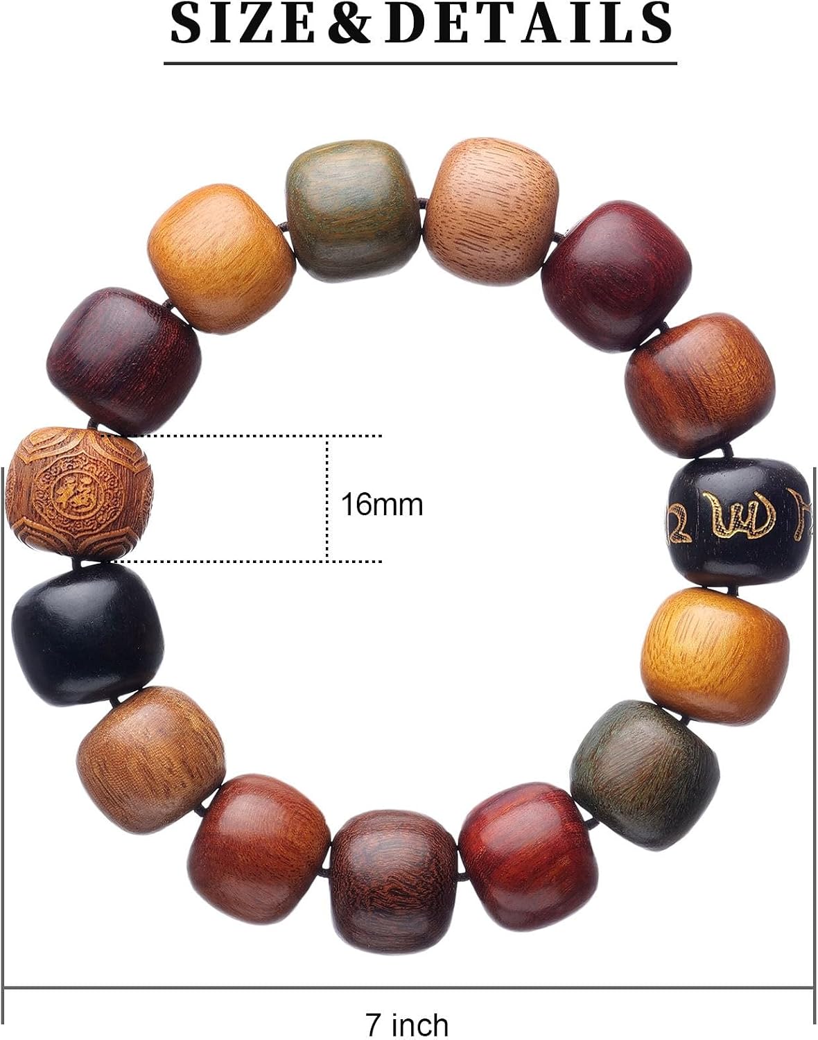 Handcrafted Wooden Bead Bracelet, Multi-Color Prayer Bracelet, 1 Piece