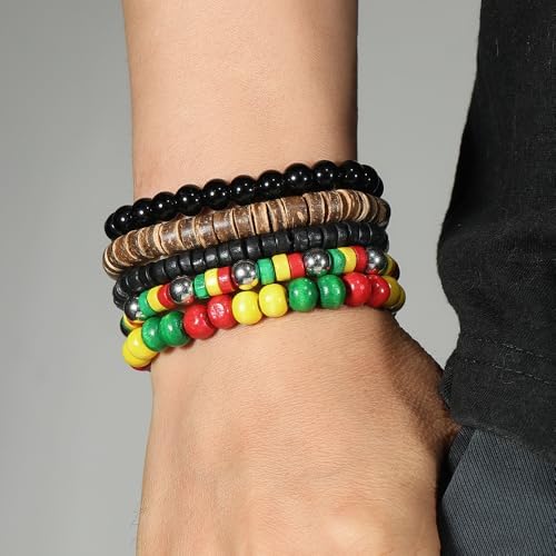 Multilayer Wooden Beaded Bracelet for Men and Women, Handmade Elastic Bracelet