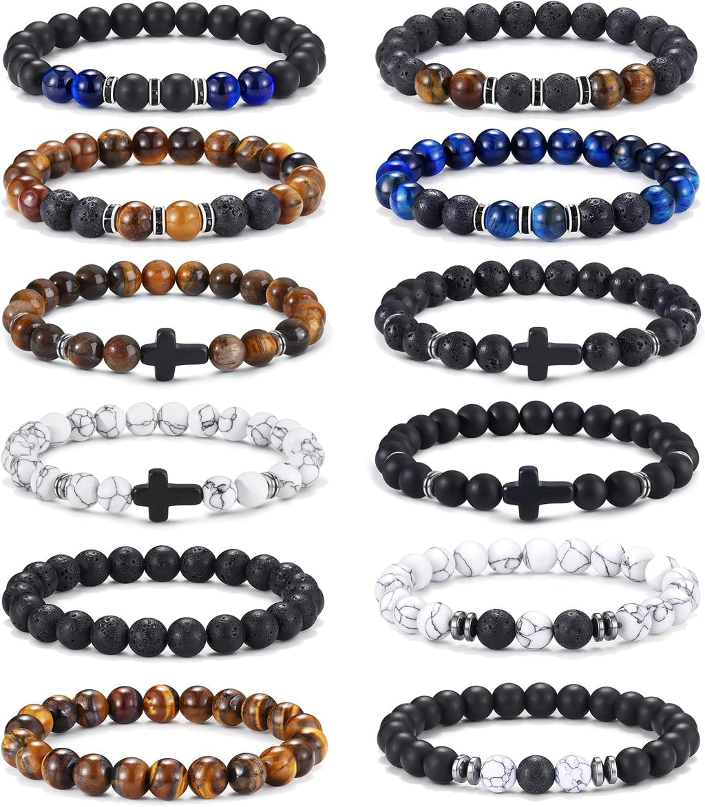 12PCS Beaded Bracelets for Men 8MM