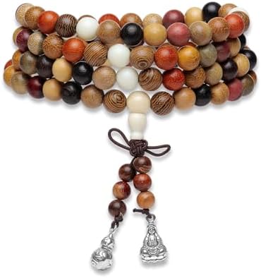Handcrafted Wooden Bead Bracelet in Mixed Natural Wood Colors, Prayer Bracelet for Men or Women, 1 Piece