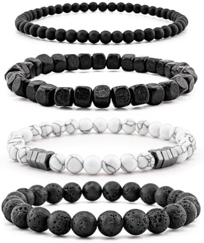 Men’s Hematite Bracelet Set Boho Multi - Tiger Eye/Matte Agate/Lava Rock Gifts for Birthday/Anniversary/Christmas