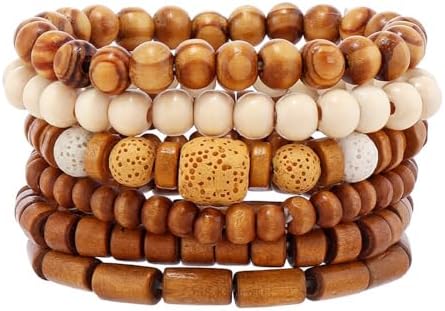 Multilayer Wooden Beaded Bracelet for Men and Women, Handmade Elastic Bracelet