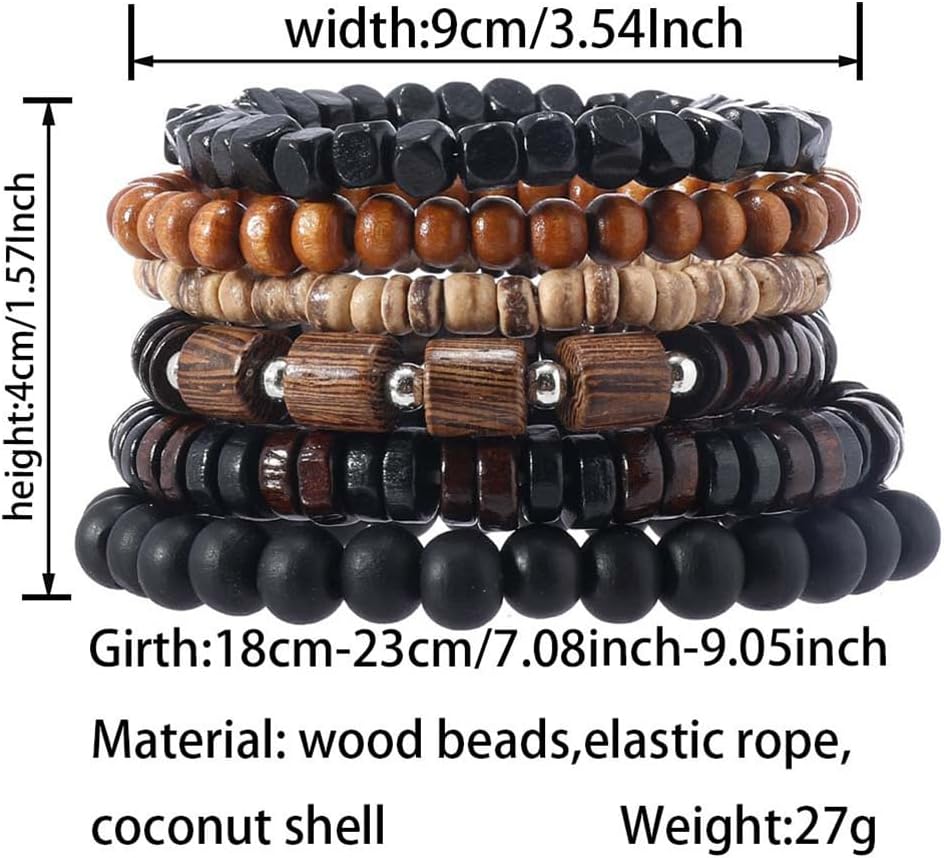 Puka Shell Bracelet for Men Wooden Bracelets Turquoise Stack Beaded Minimalist Trendy Jewelry for Friend Gift
