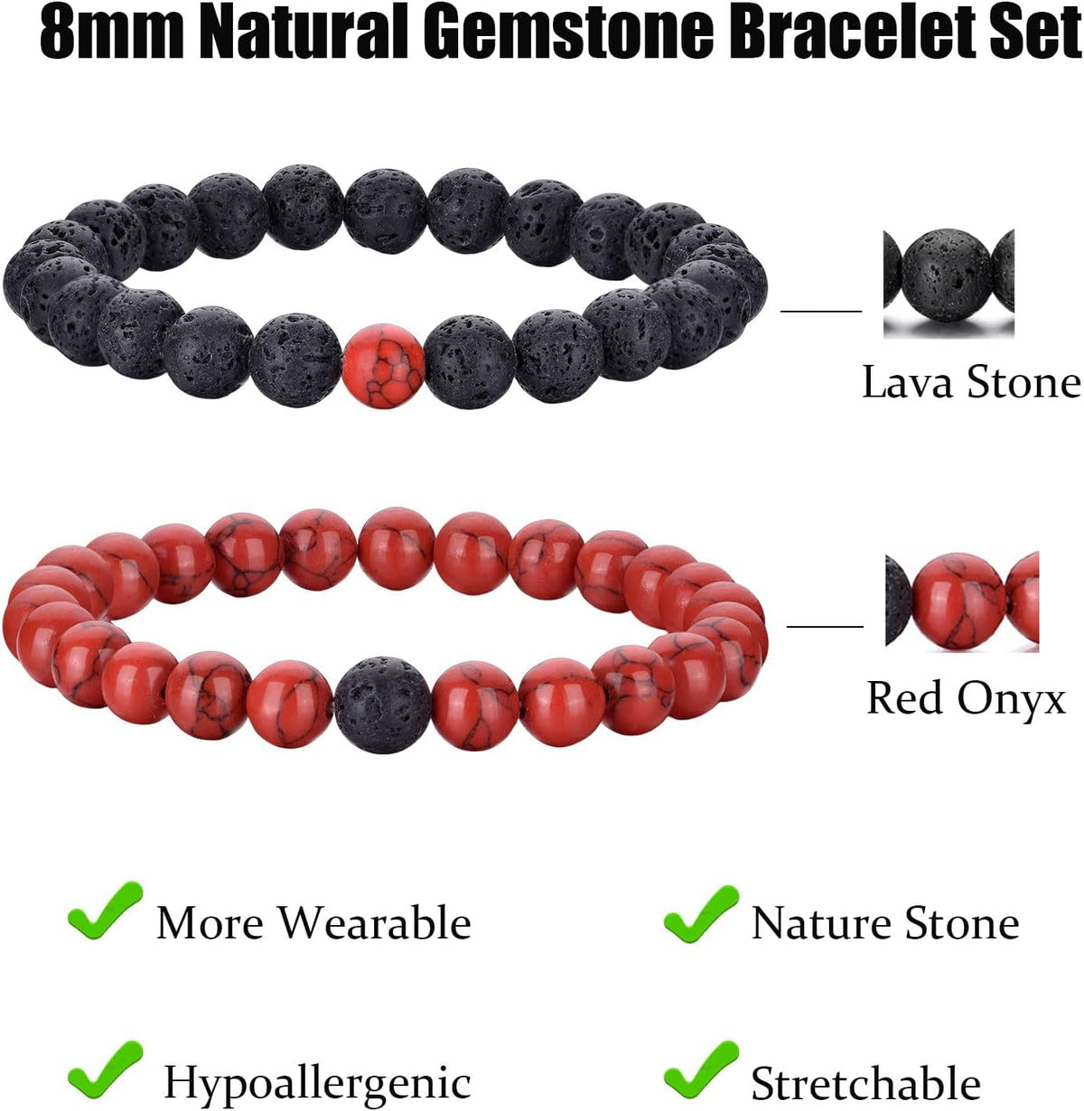Tiger Eye Bracelet For Men 8MM Natural Stone Stretch Adjustable Black Crystal Beaded Bracelet for Men Women Gifts