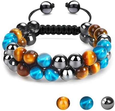 Tiger Eye Bracelets for Men Women, Triple Protection Bracelet