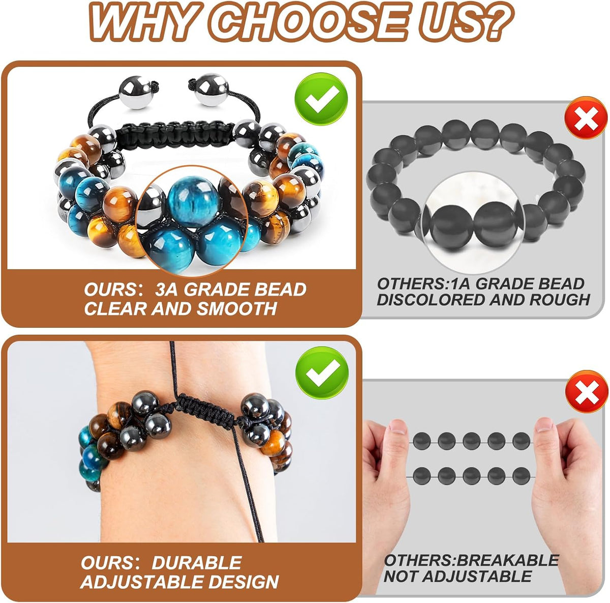 Tiger Eye Bracelets for Men Women, Triple Protection Bracelet