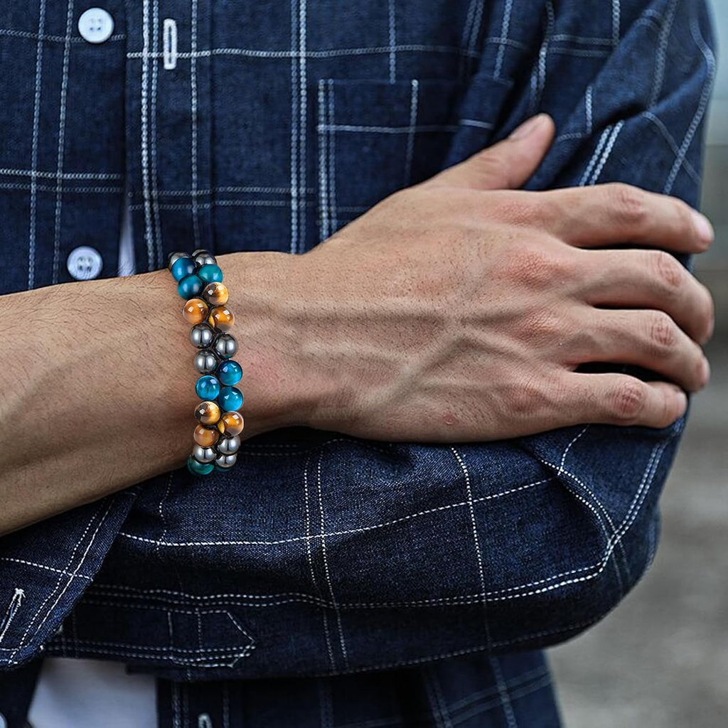 Tiger Eye Bracelets for Men Women, Triple Protection Bracelet