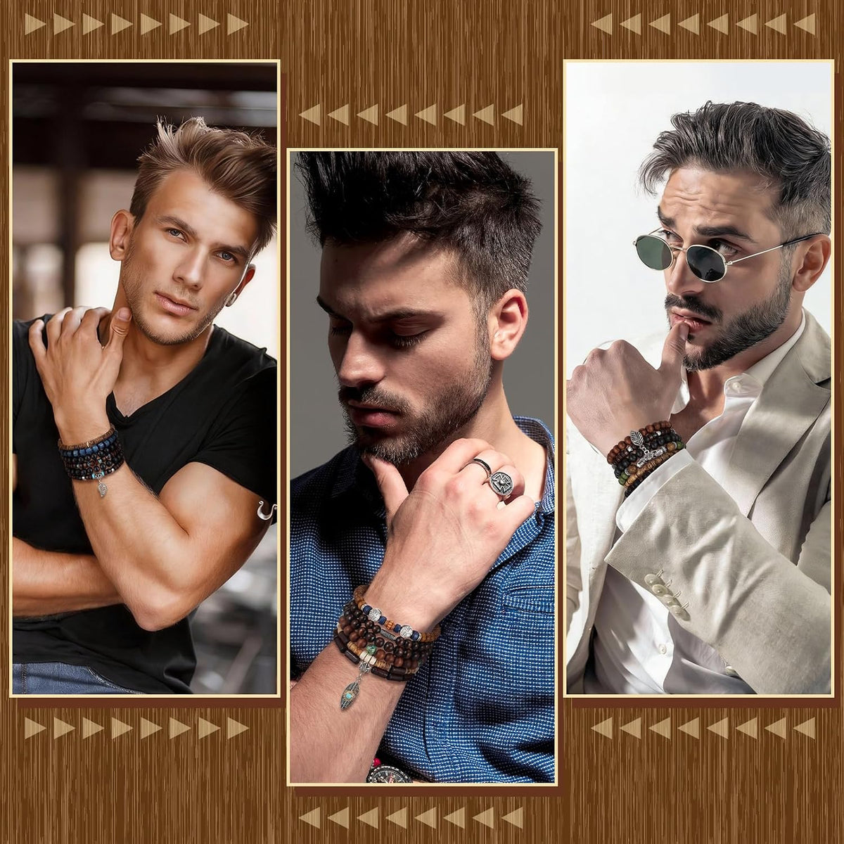48 Pcs Punk Wooden Beads Bracelets, Gothic Bracelet for Men