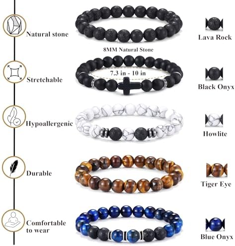 12PCS Beaded Bracelets for Men 8MM