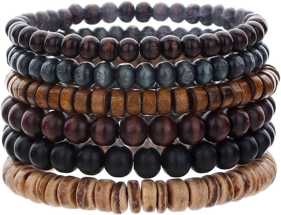 Puka Shell Bracelet for Men Wooden Bracelets Turquoise Stack Beaded Minimalist Trendy Jewelry for Friend Gift