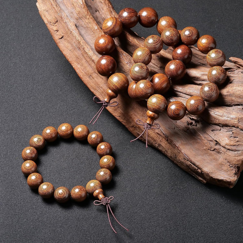 Wooden Prayer Bead Bracelet, Traditional Buddhist Mala Bracelet, 1 Piece
