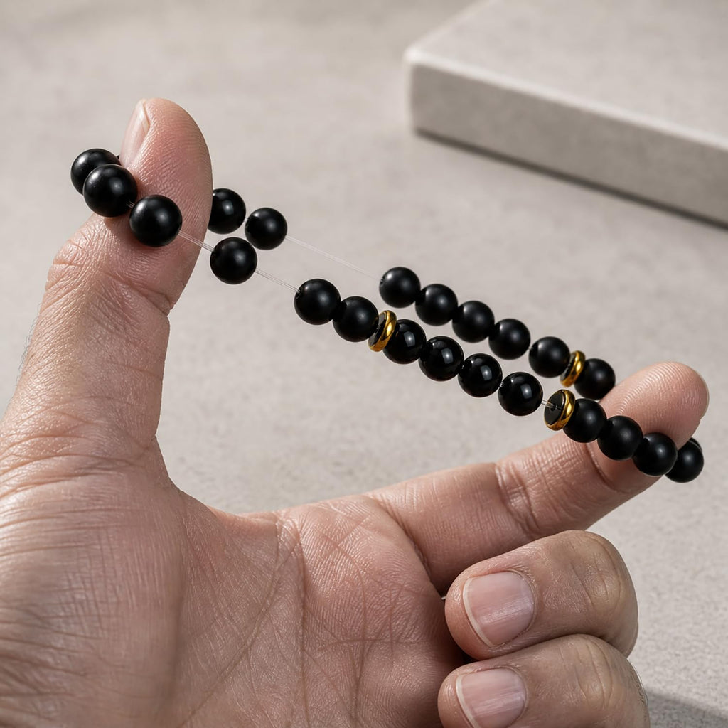 Men's Natural Stone Beaded Bracelet Set, 4 Pcs Stretch Stacking Bracelets with Lava Rock, Onyx, Tiger Eye, Howlite Beads