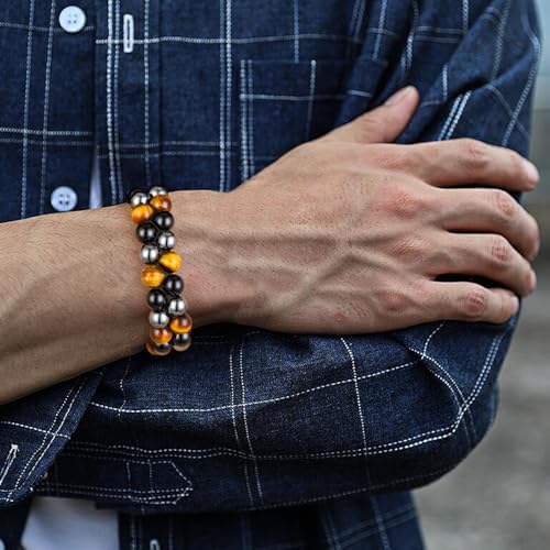 Tiger Eye Bracelets for Men Women, Triple Protection Bracelet