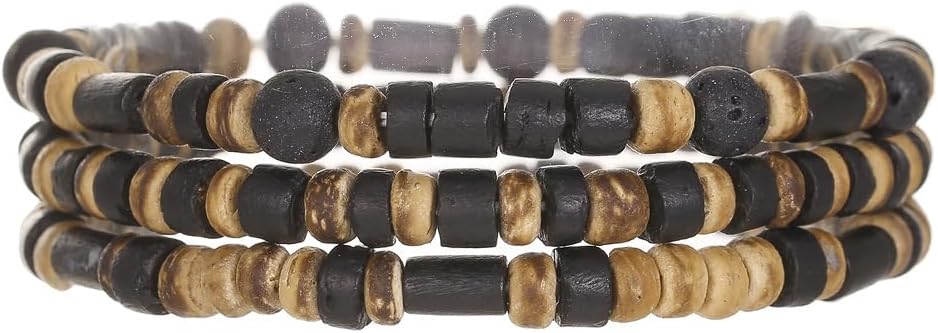 Puka Shell Bracelet for Men Wooden Bracelets Turquoise Stack Beaded Minimalist Trendy Jewelry for Friend Gift
