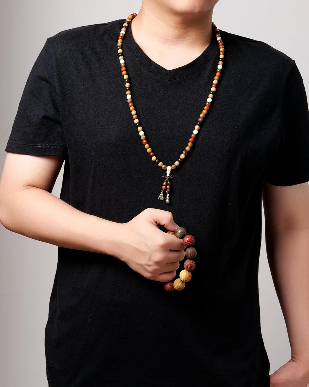 Handcrafted Wooden Bead Bracelet in Mixed Natural Wood Colors, Prayer Bracelet for Men or Women, 1 Piece