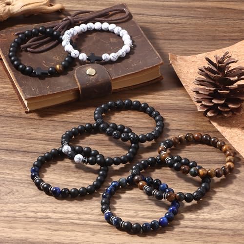 12PCS Beaded Bracelets for Men 8MM