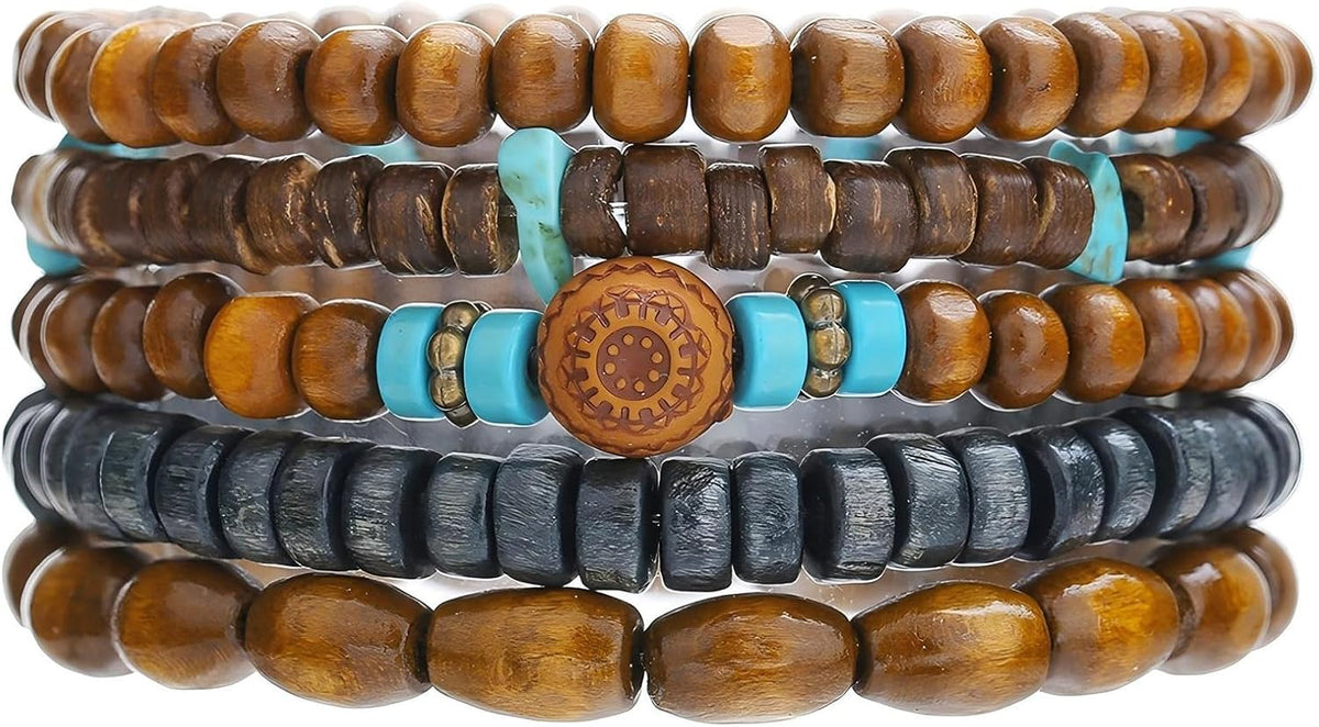 Puka Shell Bracelet for Men Wooden Bracelets Turquoise Stack Beaded Minimalist Trendy Jewelry for Friend Gift
