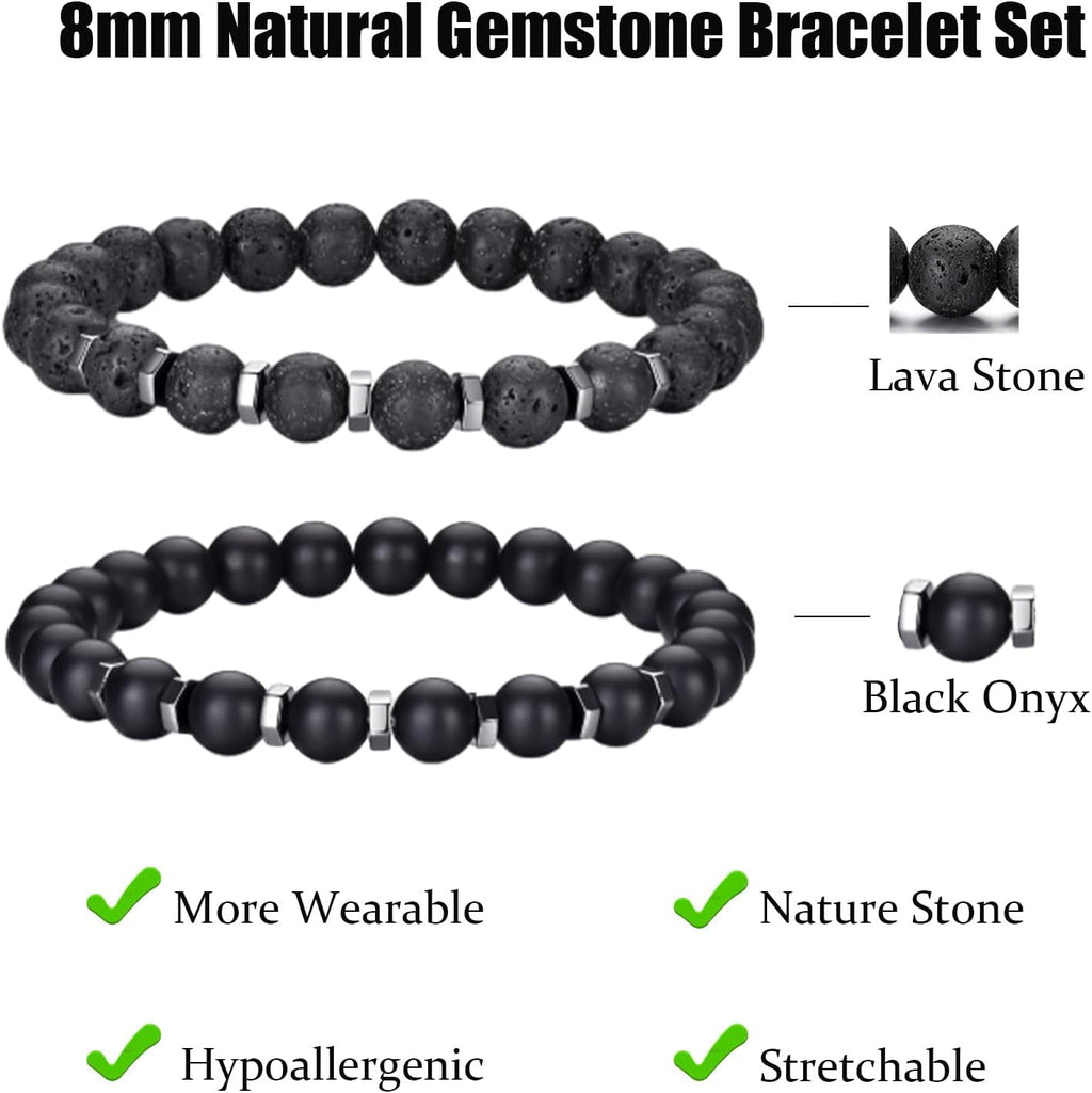 Tiger Eye Bracelet For Men 8MM Natural Stone Stretch Adjustable Black Crystal Beaded Bracelet for Men Women Gifts