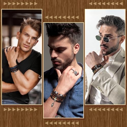 48 Pcs Punk Wooden Beads Bracelets, Gothic Bracelet for Men