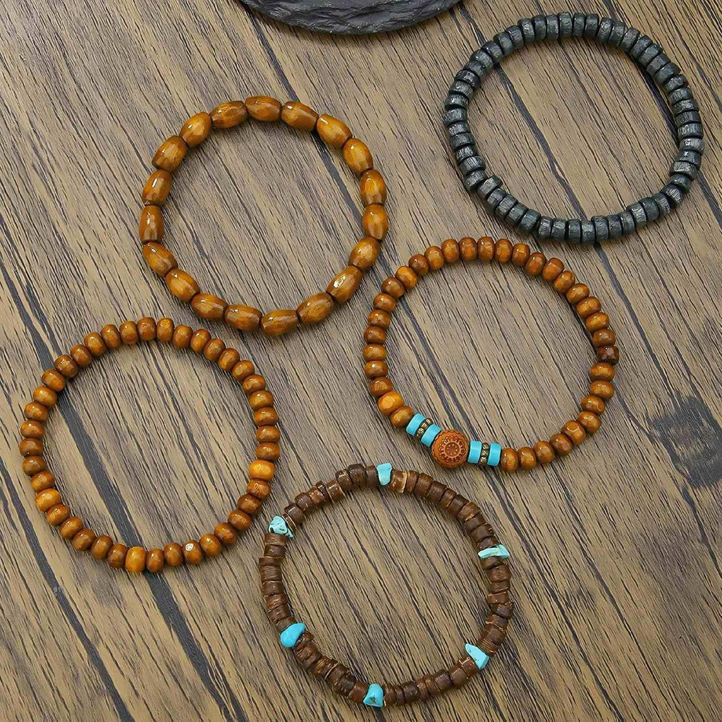 Puka Shell Bracelet for Men Wooden Bracelets Turquoise Stack Beaded Minimalist Trendy Jewelry for Friend Gift
