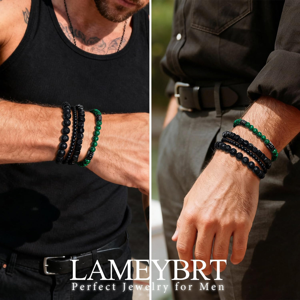 Men’s Hematite Bracelet Set Boho Multi - Tiger Eye/Matte Agate/Lava Rock Gifts for Birthday/Anniversary/Christmas