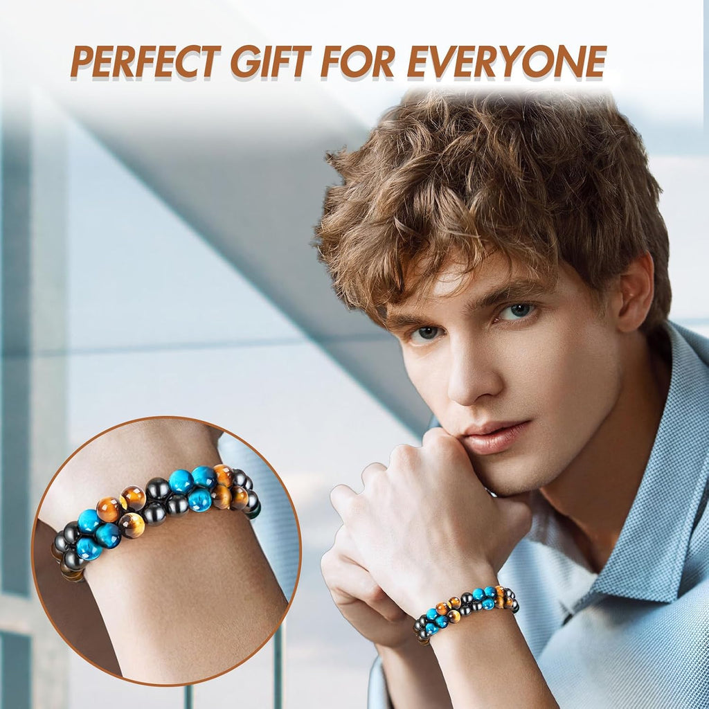 Tiger Eye Bracelets for Men Women, Triple Protection Bracelet