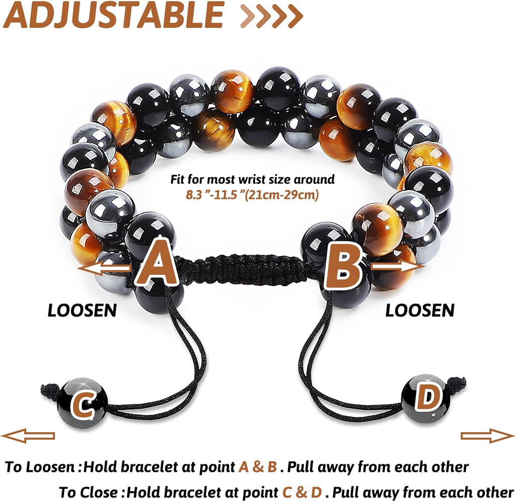 Tiger Eye Bracelets for Men Women, Triple Protection Bracelet
