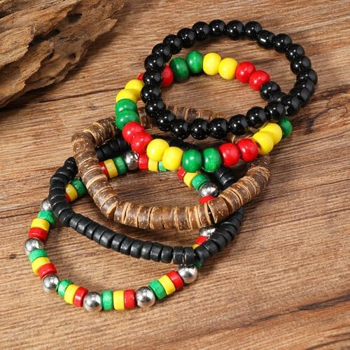 Multilayer Wooden Beaded Bracelet for Men and Women, Handmade Elastic Bracelet