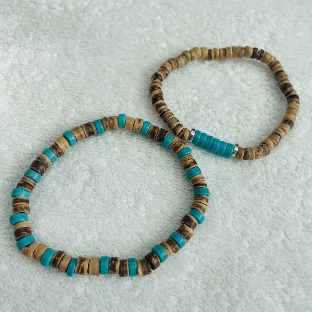 Puka Shell Bracelet for Men Wooden Bracelets Turquoise Stack Beaded Minimalist Trendy Jewelry for Friend Gift