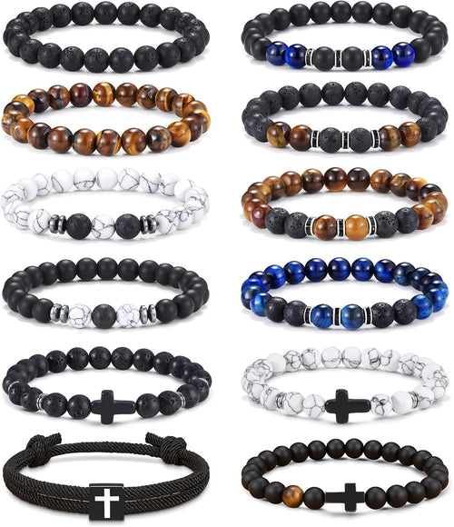 12PCS Beaded Bracelets for Men 8MM