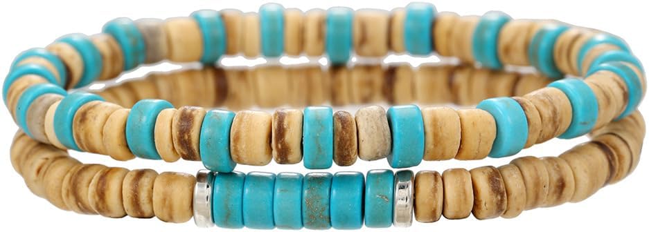 Puka Shell Bracelet for Men Wooden Bracelets Turquoise Stack Beaded Minimalist Trendy Jewelry for Friend Gift