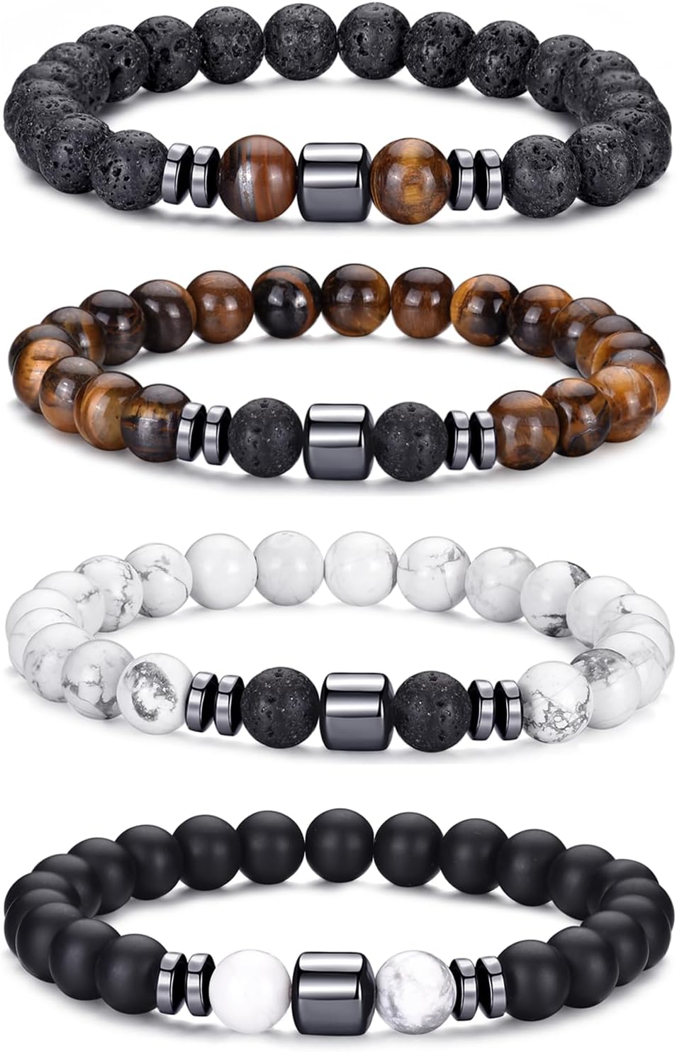 Tiger Eye Bracelet For Men 8MM Natural Stone Stretch Adjustable Black Crystal Beaded Bracelet for Men Women Gifts