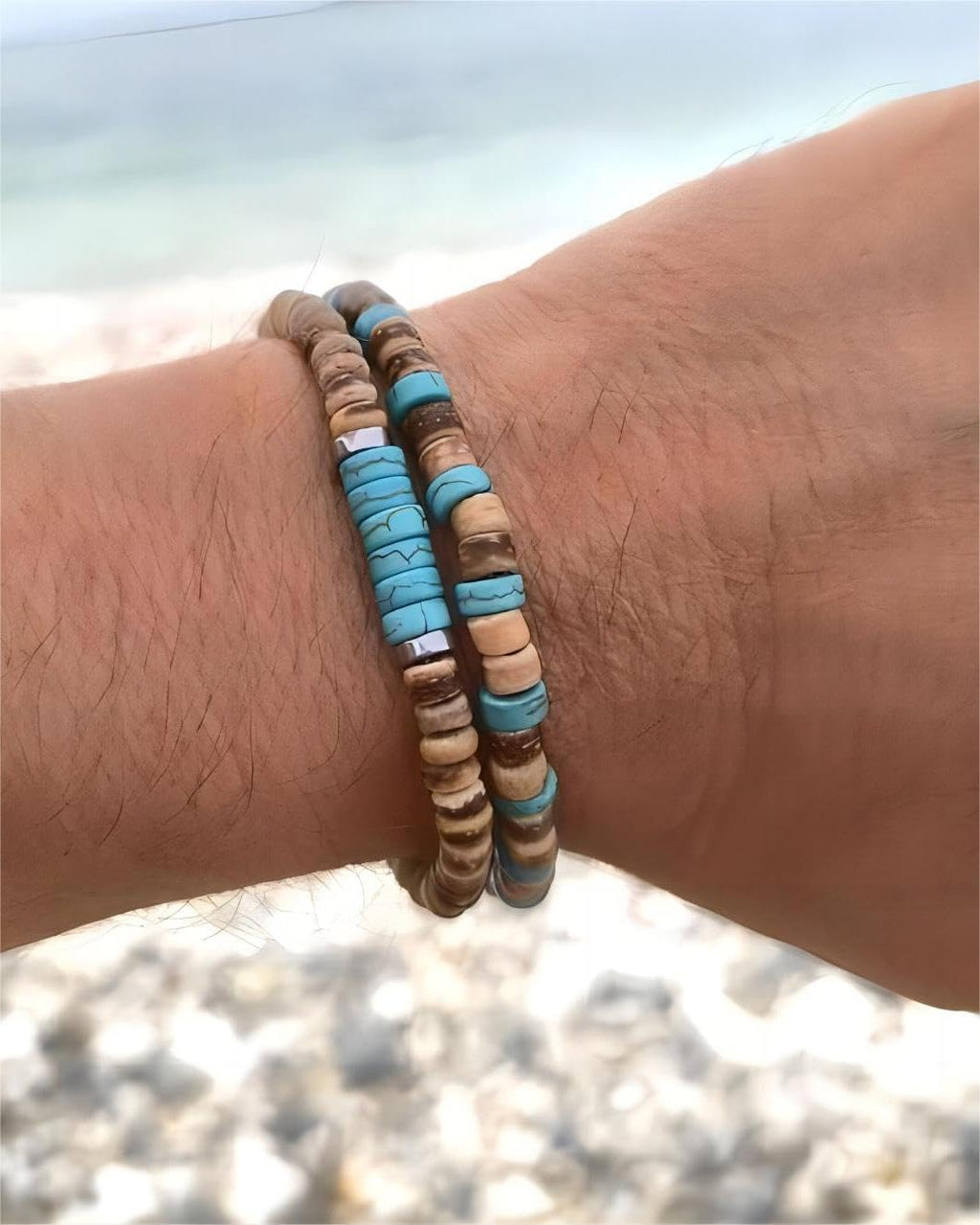 Puka Shell Bracelet for Men Wooden Bracelets Turquoise Stack Beaded Minimalist Trendy Jewelry for Friend Gift