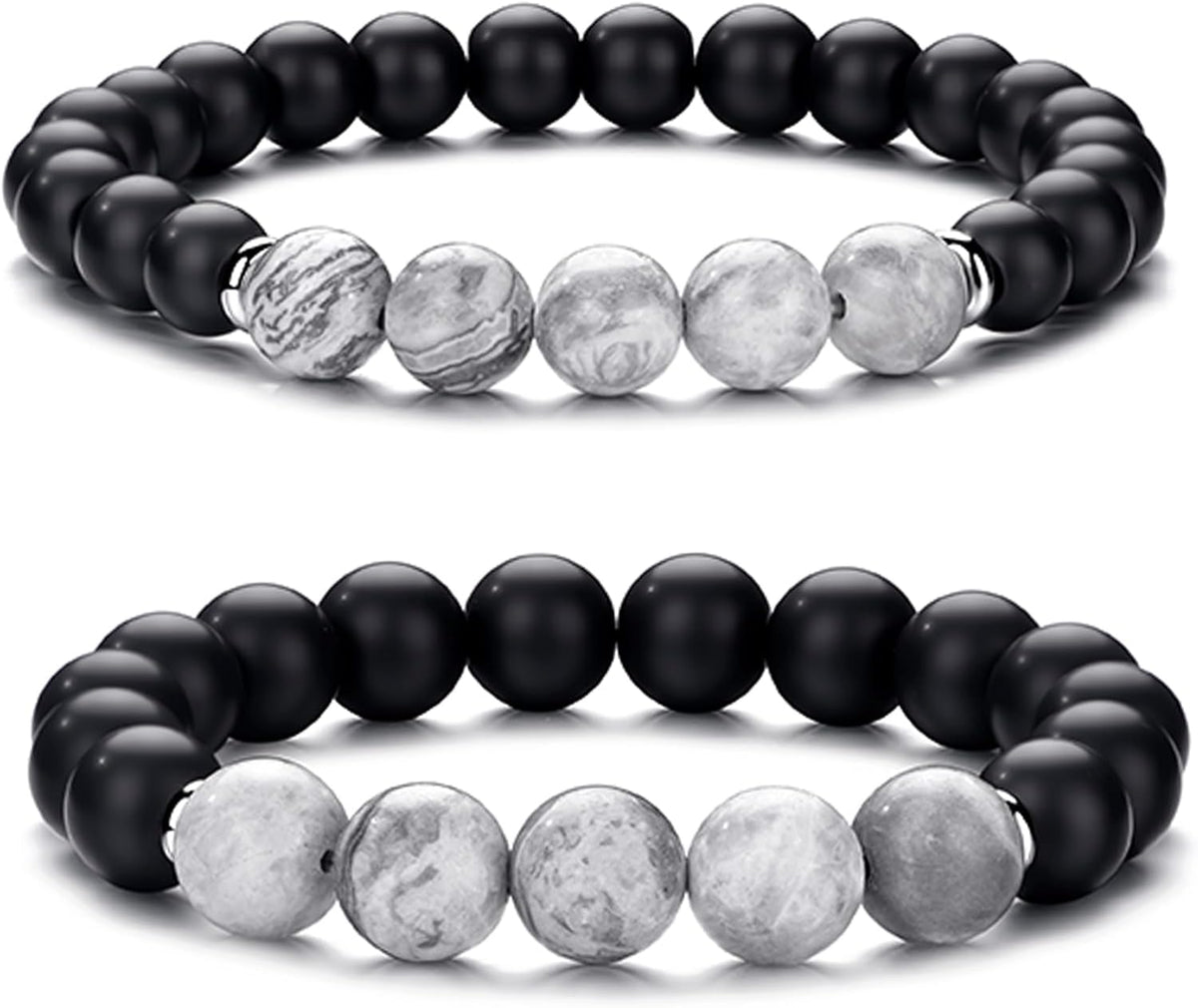 Tiger Eye Bracelet For Men 8MM Natural Stone Stretch Adjustable Black Crystal Beaded Bracelet for Men Women Gifts