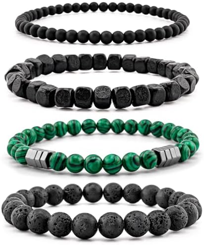 Men’s Hematite Bracelet Set Boho Multi - Tiger Eye/Matte Agate/Lava Rock Gifts for Birthday/Anniversary/Christmas