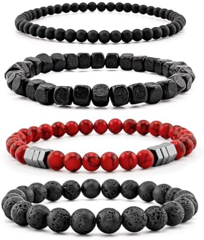 Men’s Hematite Bracelet Set Boho Multi - Tiger Eye/Matte Agate/Lava Rock Gifts for Birthday/Anniversary/Christmas