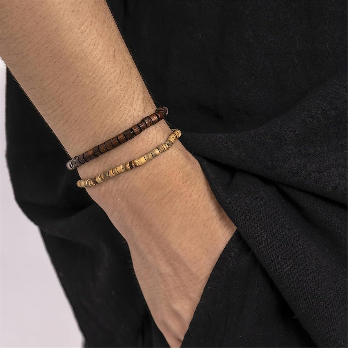 Puka Shell Bracelet for Men Wooden Bracelets Turquoise Stack Beaded Minimalist Trendy Jewelry for Friend Gift