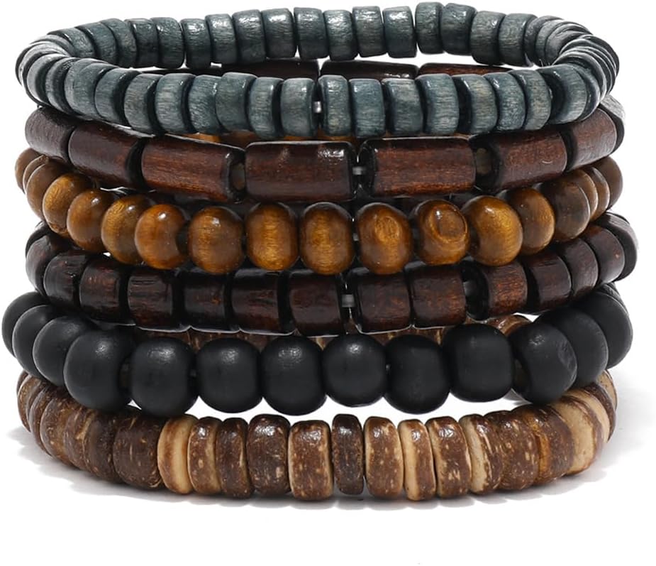 Multilayer Wooden Beaded Bracelet for Men and Women, Handmade Elastic Bracelet