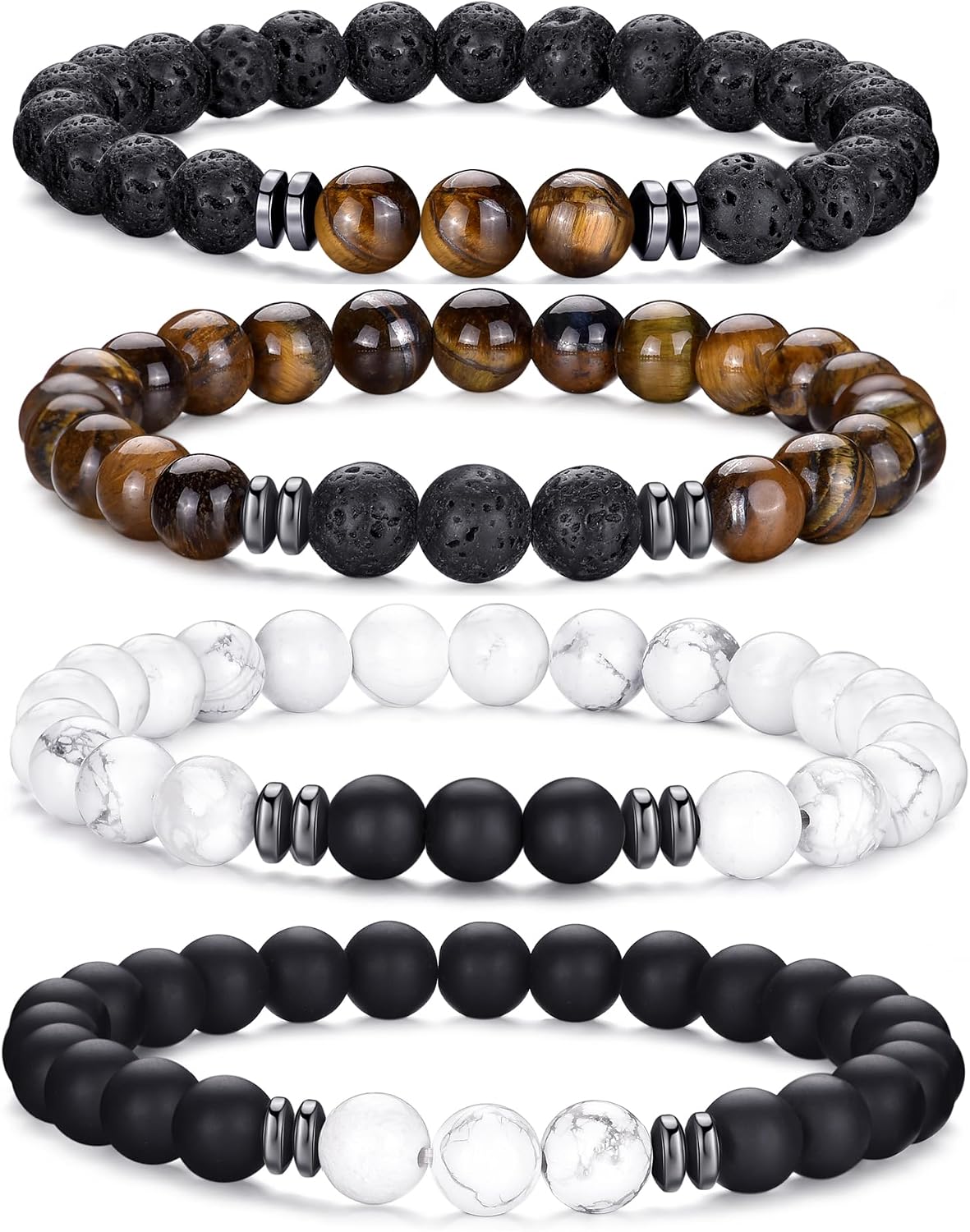 Tiger Eye Bracelet For Men 8MM Natural Stone Stretch Adjustable Black Crystal Beaded Bracelet for Men Women Gifts