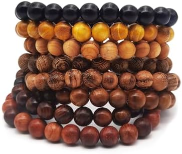 8 Pieces Natural Wood Elastic Beaded Bracelet for Men and Women