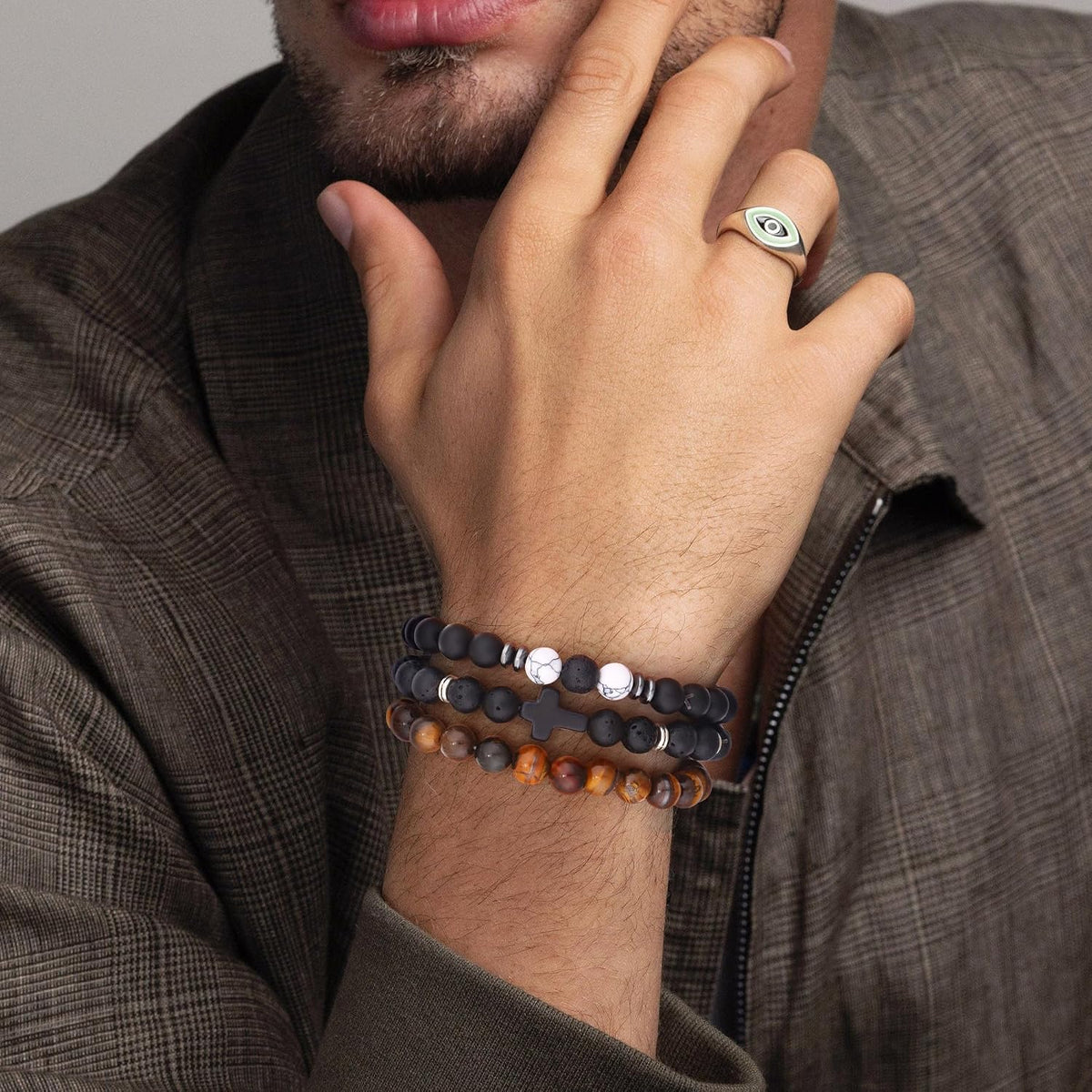 12PCS Beaded Bracelets for Men 8MM