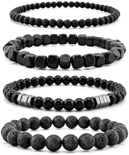 Men’s Hematite Bracelet Set Boho Multi - Tiger Eye/Matte Agate/Lava Rock Gifts for Birthday/Anniversary/Christmas