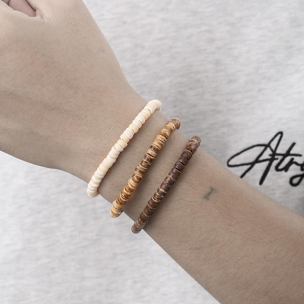 Puka Shell Bracelet for Men Wooden Bracelets Turquoise Stack Beaded Minimalist Trendy Jewelry for Friend Gift