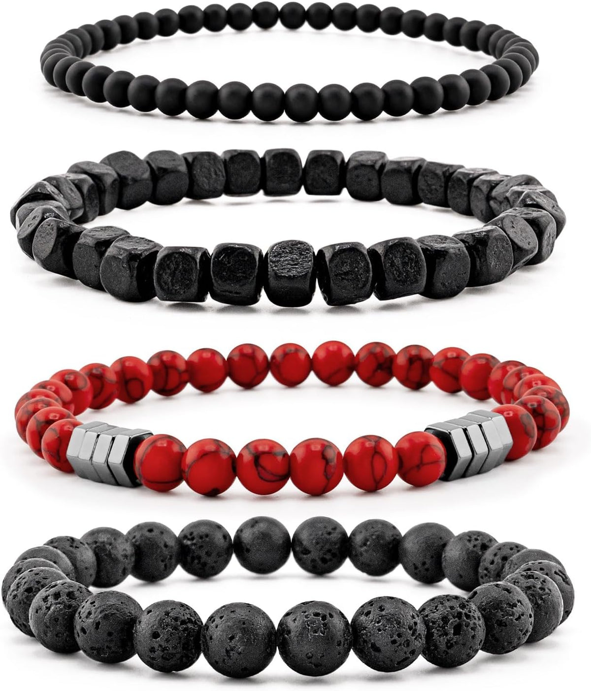 Men’s Hematite Bracelet Set Boho Multi - Tiger Eye/Matte Agate/Lava Rock Gifts for Birthday/Anniversary/Christmas