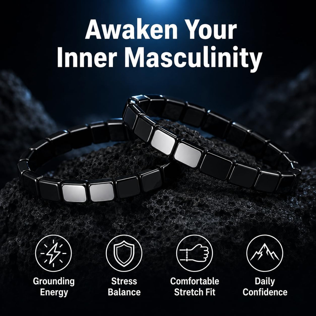 2Pcs Hematite Bracelet For Men, Reclaim Your Edge & Confidence Natural Hematite Beaded Stretch Bracelet
