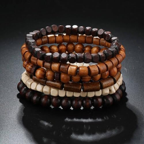 Multilayer Wooden Beaded Bracelet for Men and Women, Handmade Elastic Bracelet